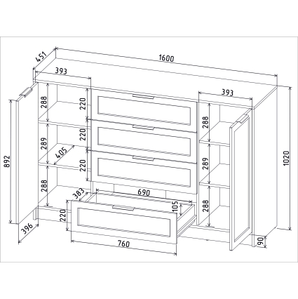 Тумба Тренд КТ-Т160 (Антрацит ЛДСП/ Белый ЛМДФ) Ш1600 В1020 Г451